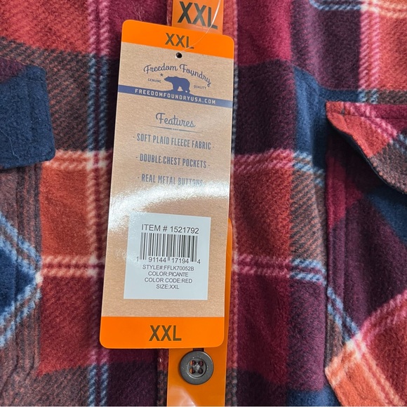 NWT Freedom Foundry mens plaid flannel button up shirt orange XXL - Picture 3 of 4